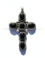 Nepal Tibetan Cross pendant with Black Onyx Stone Inlay - Nepalese Tibetan Cross Nepal Tibet TibetanBeadStore Jewelry- WM242