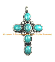 Nepal Tibetan Cross pendant with Turquoise Inlay - Nepalese Pendant Tibetan Pendant Nepal Tibet Ethnic - Inlaid Cross Pendant - WM519