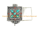 Filigree Tibetan Ghau Prayer Box Amulet Pendant with Turquoise & Coral Inlays- Tibetan Ghau Prayer Box Ethnic Nepal Tibetan Jewelry- WM7001