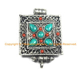 Filigree Tibetan Ghau Prayer Box Amulet Pendant with Turquoise & Coral Inlays- Tibetan Ghau Prayer Box Ethnic Nepal Tibetan Jewelry- WM7001