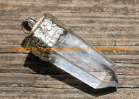 Himalayan Tibetan Luxe Crystal Quartz Point Pendant with Tibetan Silver Cap 2.85" x 1.15" Tibetan Crystal Pendant Jewelry Supply - WM6240