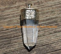 Himalayan Tibetan Luxe Crystal Quartz Point Pendant with Tibetan Silver Cap 2.85" x 1.15" Tibetan Crystal Pendant Jewelry Supply - WM6240