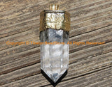 Himalayan Tibetan Luxe Crystal Quartz Point Pendant with Carved Tibetan Brass Cap 2.73" x 1.09" LARGE Tibetan Crystal Pendant Jewelry WM6225