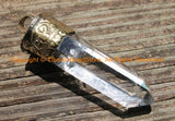 Himalayan Tibetan Luxe Crystal Quartz Point Pendant with Carved Tibetan Brass Cap - 3" x 1" Tibetan Crystal Pendant Tibetan Jewelry WM6220