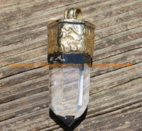 LARGE Himalayan Tibetan Luxe Crystal Quartz Point Pendant with Carved Lotus Floral Tibetan Brass Cap - Tibetan Crystal Pendant - WM6222