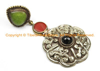 OOAK LARGE Ethnic Tibetan Floral Earrings with Agate, Onyx & Copal Coral Inlays- Earrings - TibetanBeadStore Custom Designs - E09