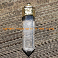 LARGE Himalayan Tibetan Luxe Crystal Quartz Point Pendant with Carved Lotus Floral Tibetan Brass Cap - Tibetan Long Crystal Pendant- WM6202