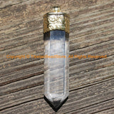 LARGE Himalayan Tibetan Luxe Crystal Quartz Point Pendant with Carved Lotus Floral Tibetan Brass Cap - Tibetan Long Crystal Pendant- WM6202