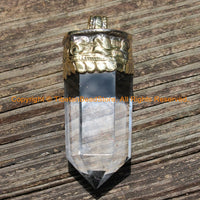 LARGE Himalayan Tibetan Luxe Crystal Quartz Point Pendant with Carved Lotus Floral Tibetan Brass Cap Tibetan Crystal Pendant - WM6213