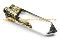 LARGE Himalayan Tibetan Luxe Crystal Quartz Point Pendant with Carved Lotus Floral Tibetan Brass Cap - Tibetan Long Crystal Pendant- WM6224