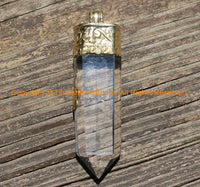 LARGE Himalayan Tibetan Luxe Crystal Quartz Point Pendant with Carved Lotus Floral Tibetan Brass Cap - Tibetan Long Crystal Pendant- WM6224
