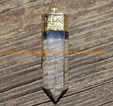 LARGE Himalayan Tibetan Luxe Crystal Quartz Point Pendant with Carved Lotus Floral Tibetan Brass Cap - Tibetan Long Crystal Pendant- WM6224