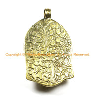 LARGE Buddha Head Tibetan Brass Pendant with Inlay Coral Accent, Repousse Floral Details - 59mm x 98mm - OOAK Tibetan Pendant - WM6368