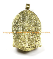LARGE Buddha Head Tibetan Brass Pendant with Inlay Coral Accent, Repousse Floral Details - 60mm x 98mm - OOAK Tibetan Pendant - WM6365