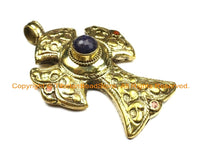 OOAK LARGE Tibetan Brass Cross Pendant with Faceted Quartz Accent, Repousse Floral Details - LARGE Cross Pendant TibetanBeadStore - WM6372