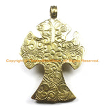 OOAK LARGE Tibetan Brass Cross Pendant with Faceted Quartz Accent, Repousse Floral Details - LARGE Cross Pendant TibetanBeadStore - WM6382