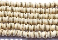 50 beads - Tibetan White Bone Beads with Brass Inlays - Ethnic Tribal Tibetan Bone Beads - LPB72-50