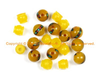 5 SETS - Tibetan Amber Resin Guru Bead Set with Turquoise, Coral Inlays - Tibetan Amber Guru Beads - GB37B-5