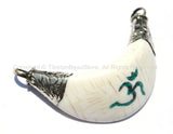Ethnic Sanskrit OM Mantra Naga Conch Shell Moon-Shape Tibetan Pendant with Turquoise & Coral Inlays - WM4072