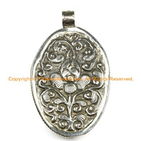 OOAK Tibetan Ethnic Tribal Old Bone Hand Carved Double Frogs Pendant with Repousse Lotus Floral Details - TibetanBeadStore - WM6413