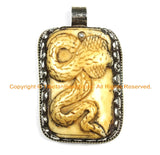 OOAK Tibetan Ethnic Tribal Old Bone Hand Carved Snake Serpent Pendant with Repousse Fish Detail - TibetanBeadStore - WM6433