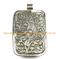 OOAK Tibetan Ethnic Tribal Old Bone Hand Carved Double Frogs Pendant with Repousse OM Mantra Details - TibetanBeadStore - WM6444