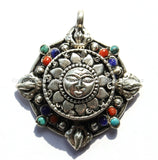 Nepalese Sun Prayer Box Pendant with Mixed Bead Inlays & Removable Front - Ethnic Tibetan Ghau Amulet Pendant - WM3987