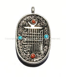 Tibetan Kalachakra Filigree Prayer Box Ghau Pendant with Turquoise & Coral Inlays - Kalachakra Buddhist Mantra - Ghau Amulet - WM2352