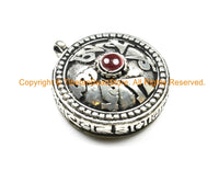 Tibetan Om Prayer Box Amulet Pendant with Onyx Garnet Inlay - Om Aum Ohm - Nepal Tibetan Yoga Buddhist Meditation Jewelry - WM7038