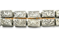 2 BEADS - Repousse Carved Tibetan Silver Rectangular Box Shaped Tibetan Bead with Animal & Floral Details - Tibetan Pendant Beads - B3080-2