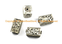 2 BEADS - Repousse Carved Tibetan Silver Rectangular Box Shaped Tibetan Bead with Animal & Floral Details - Tibetan Pendant Beads - B3080-2
