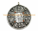 Tibetan Kalachakra Filigree Floral Round Pendant with Coral Inlays - Ethnic Nepal Tibetan Focal Pendant Jewelry - WM7082