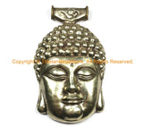 LARGE Buddha Head Tibetan Silver Pendant with OM Mantra & Repousse Lotus Details on Reverse - 59mm x 97mm - Statement Pendant - WM7071