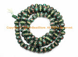 10mm Tibetan Dark Green Bone Mala Prayer Beads with Turquoise, Coral & Metal Inlays- Ethnic Tibetan Green Bone Mala Beads- PB160 - TibetanBeadStore