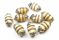 4 Beads - Tibetan Ethnic Naga Conch Shell Beads with Tibetan Silver Caps & Brass Wires - Tibetan Beads - B3100-4