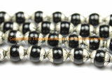2 BEADS - Small Black Onyx Tibetan Beads with Repousse Real Silver Caps - Handmade Tibetan Beads - B3112-2