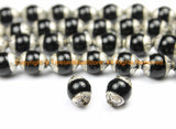 2 BEADS - Small Black Onyx Tibetan Beads with Repousse Real Silver Caps - Handmade Tibetan Beads - B3112-2