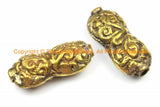 4 BEADS Tibetan Brass Repousse Floral Design Focal Pendant Beads - Ethnic Tribal Large Focal Pendant Bead - B3141-4