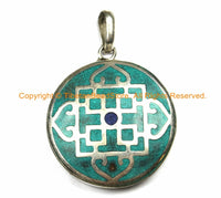 Tibetan Mandala Pendant with Lapis, Turquoise Inlays - Mandala Pendant - Ethnic Nepal Tibetan Buddhist Meditation Yoga Jewelry - WM7145