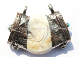 Ethnic Tibetan Naga Conch Shell Pendant with Double Bail, Tibetan Silver Caps, Turquoise, Coral Inlays - WM4981