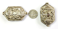 Tibetan Bead - Repousse Carved Auspicious Double Fish Hexagon Shaped Tibetan Silver Bead - 1 BEAD - Ethnic Tribal Tibetan Beads - B2450-1