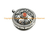 Tibetan Om Prayer Box Amulet Pendant with Colored Coral Bead Inlay - Om Aum Ohm - Nepal Tibetan Yoga Buddhist Meditation Jewelry - WM7039