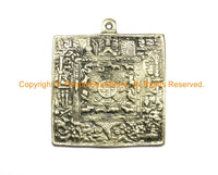 LARGE Reversible Tibetan Calendar Timeline Wheel & OM Mani Mantra Solid Brass Amulet Pendant- Ethnic Tribal Melong Shamanic Mirror - WM7042