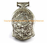 LARGE Buddha Head Tibetan Silver Pendant with OM Mantra & Repousse Lotus Details on Reverse - 59mm x 97mm - Statement Pendant - WM7071