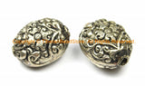 1 BEAD Tibetan Oval Shape Tibetan Silver Metal Bead with Repousse Hand Carved Floral Details - Ethnic Tibetan Beads - B3121-1