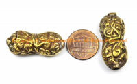 4 BEADS Tibetan Brass Repousse Floral Design Focal Pendant Beads - Ethnic Tribal Large Focal Pendant Bead - B3141-4