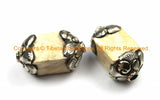 2 BEADS - Tibetan Ethnic Naga Conch Shell Beads with Repousse Carved Floral Tibetan Silver Metal Caps - Tibetan Beads - B3147-2