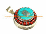 Tibetan Kalachakra Ghau Prayer Box Amulet Pendant with Turquoise & Coral Inlays - Buddhist Amulet Box Tibetan Pendant - WM7163