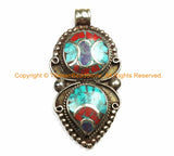 Ethnic Tibetan Pendant with Brass, Turquoise, Lapis & Coral Inlays - Ethnic Jewelry - Tibetan Pendant - WM7155