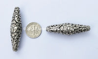 4 Beads - Silver Plated Filigree Lotus Bicone Tibetan Beads - Long Cylindrical Bicone Tibetan Beads - Ethnic Nepal Tibetan Beads - B972